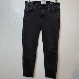 Frame Denim Le Garçon Black Jeans Distressed Size 24